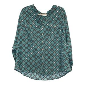 Notations Team Geometric Pattern Button Up Long Sleeve Blouse Size 2x A 7